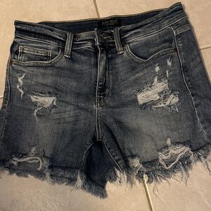 Judy Blue Women's Ripped Denim Shorts - Dark Blue Size Medium